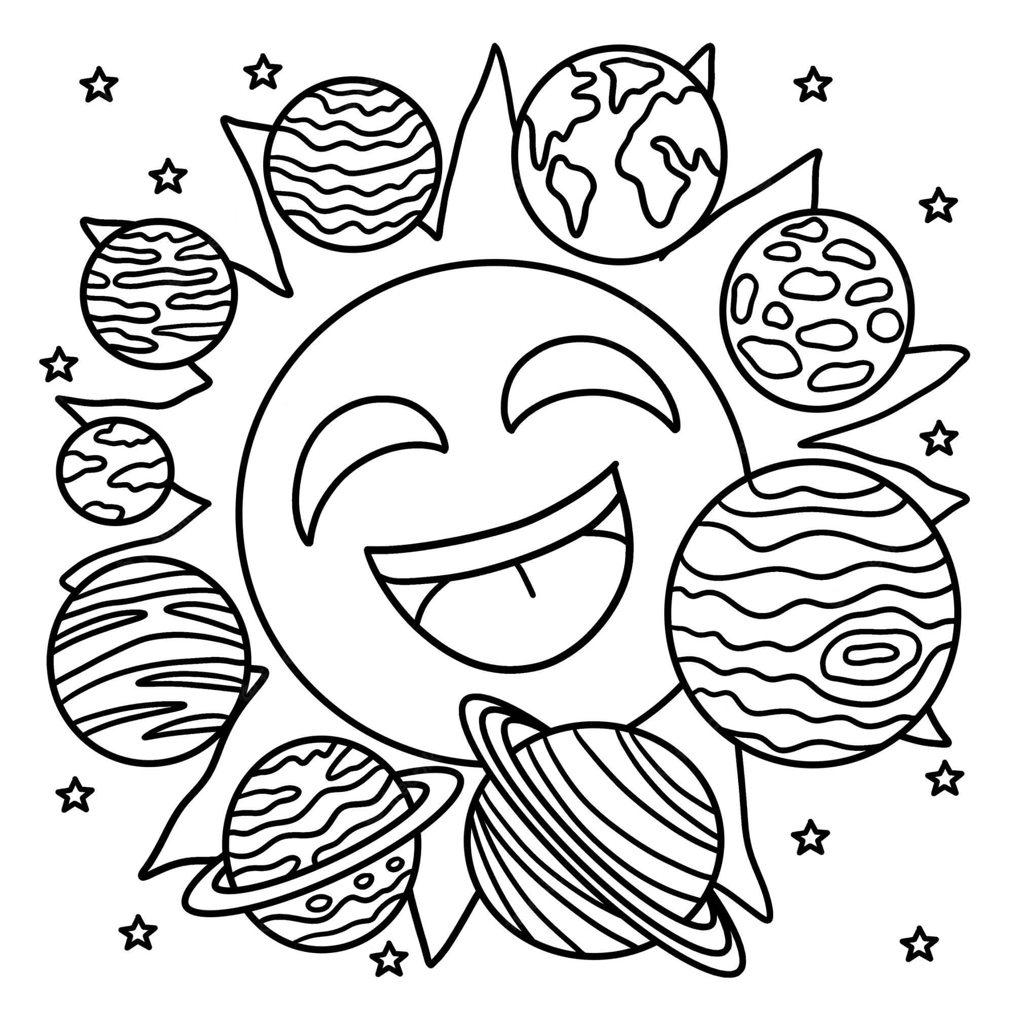 Dibujos de Sol Feliz En El Sistema Solar para colorear