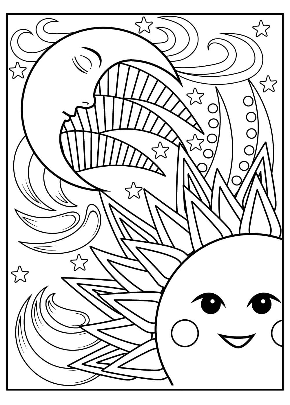 Dibujos de Sol y Luna es para Adultos para colorear