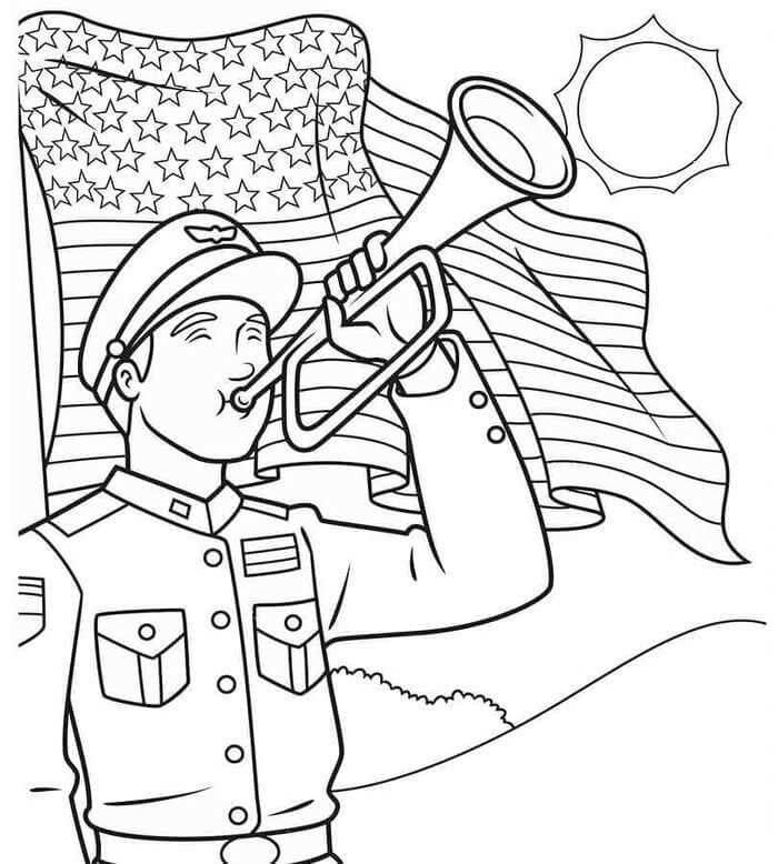 Soldado De Trompeta Del Día De Los Caídos para colorir