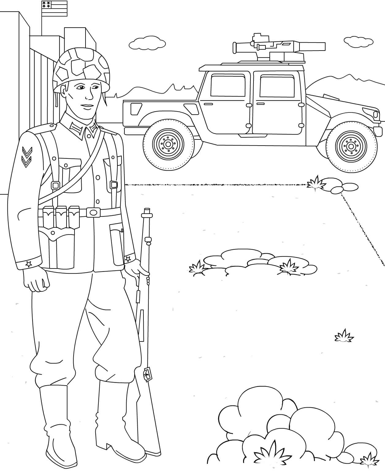 Dibujos de Soldado con Arma para colorear