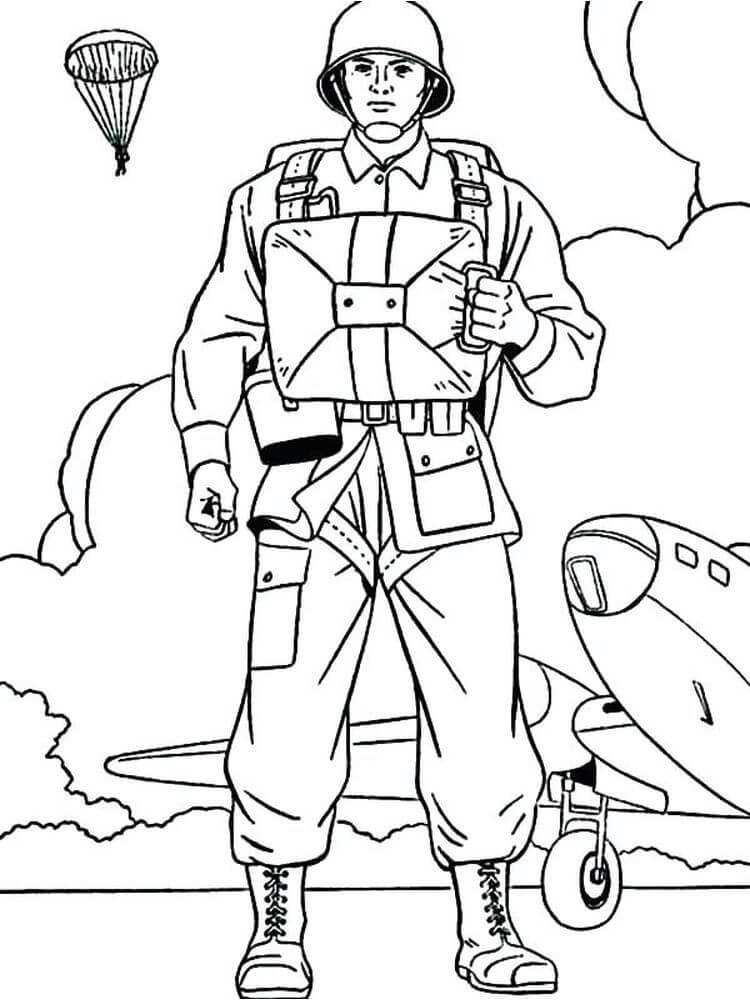 Soldado con Planeta y Paracaidistas para colorir