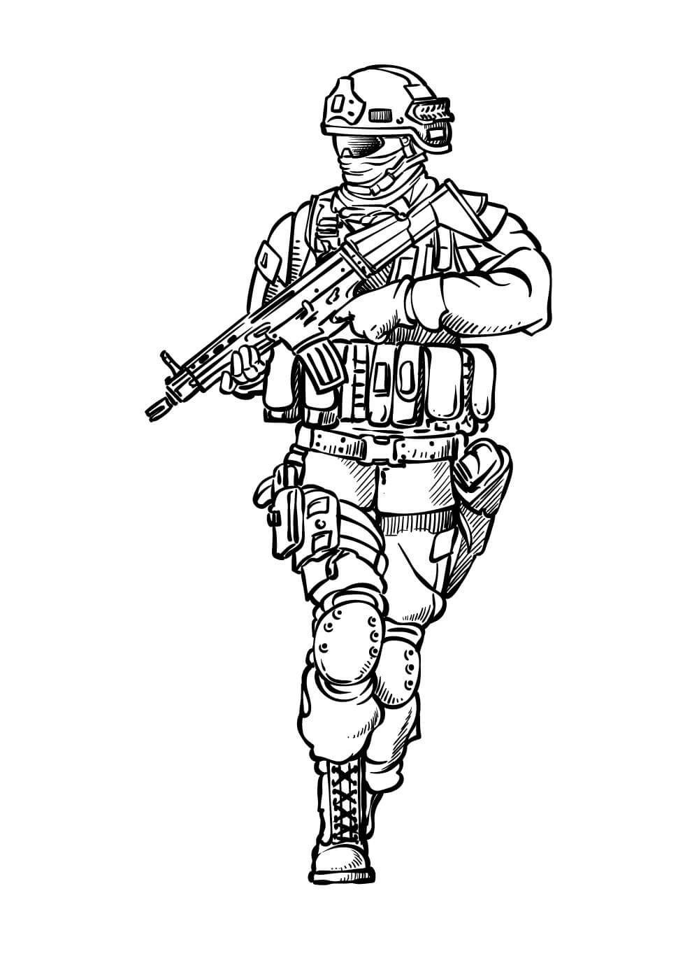 Soldado del Ejército con Pistola para colorir