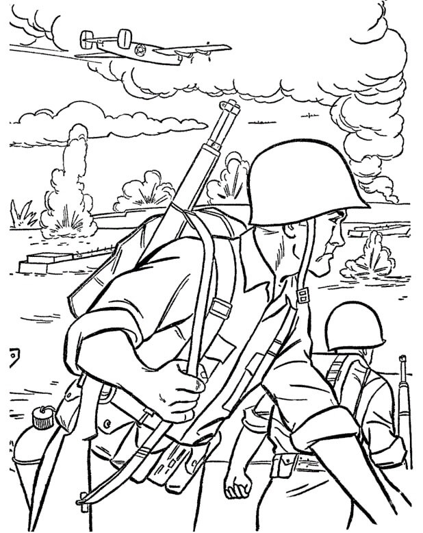 Soldados en el Campo de Batalla para colorir