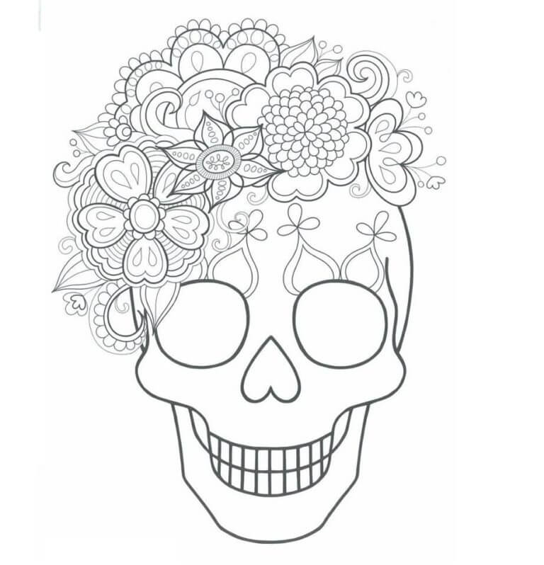 Dibujos de Sombrero De Flores En La Cabeza De Una Calavera para colorear
