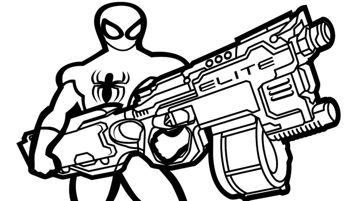 Spiderman con Ametralladora para colorir