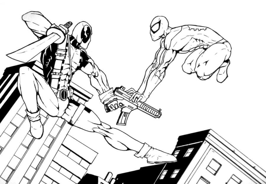 Spiderman vs Deadpool para colorir