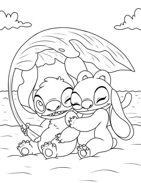 Stitch y Angel gratis para colorir