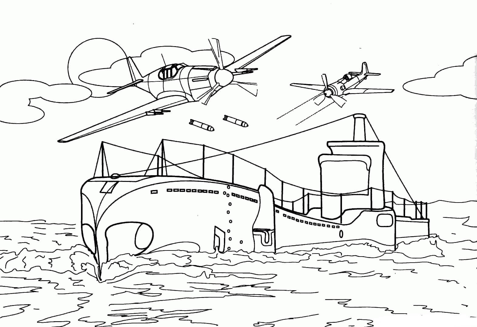 Submarino y Dos Helicópteros para colorir
