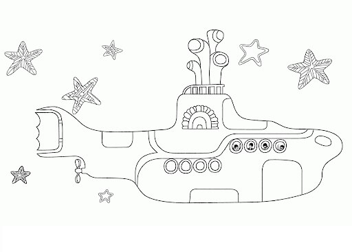 Submarino y Estrella de Mar para colorir