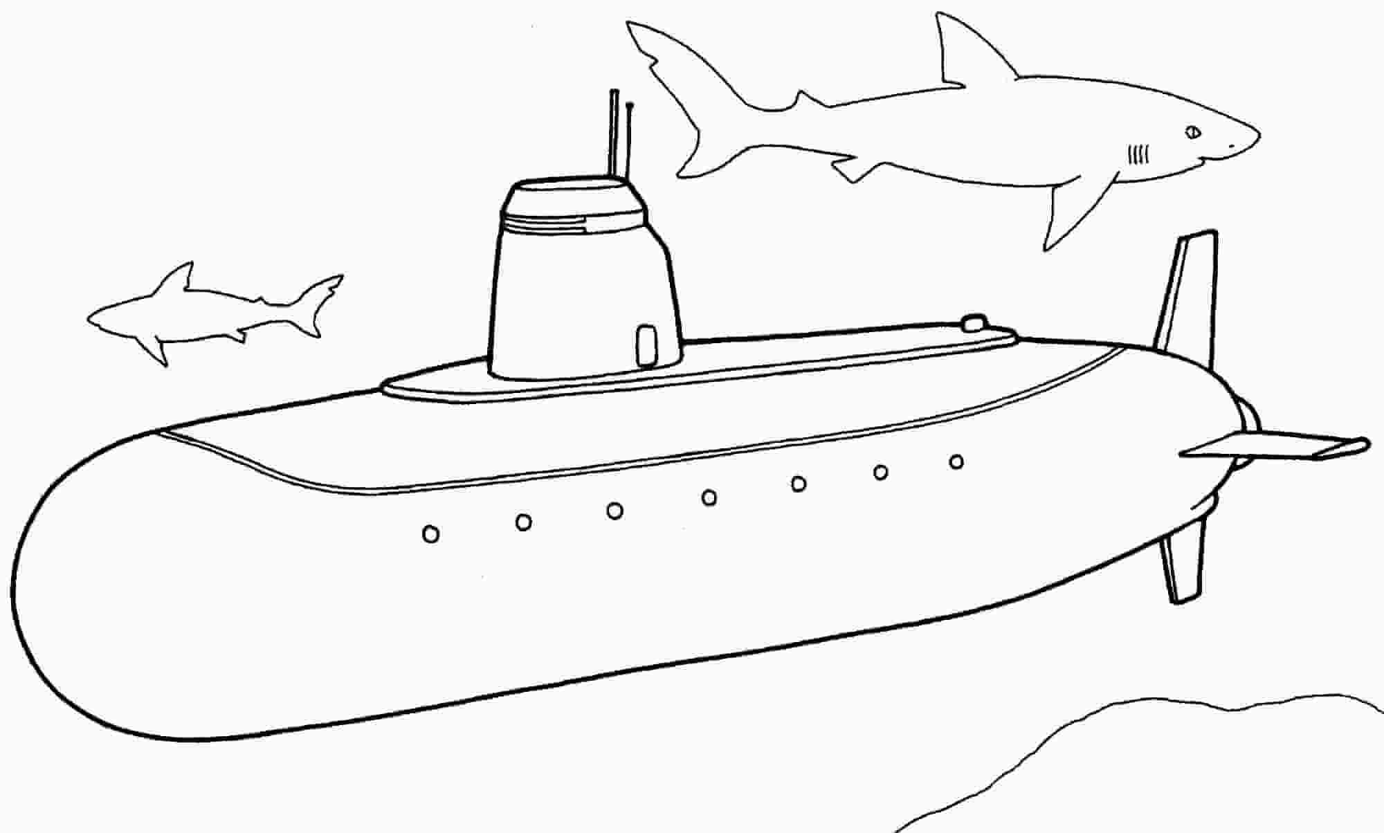 Submarino y dos Tiburones para colorir