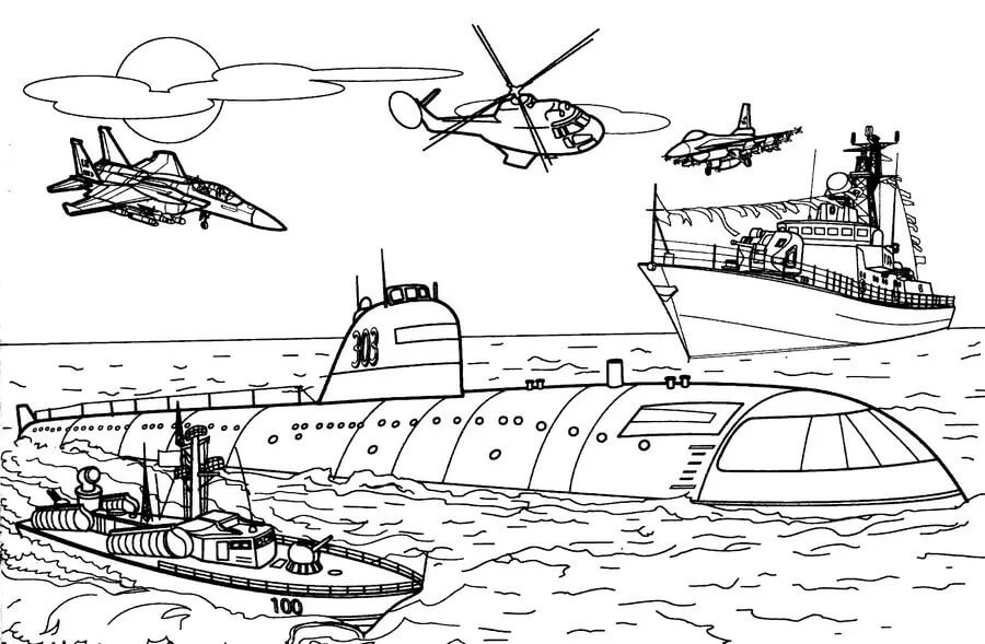 Dibujos de Submarinos y Vehículos Militares para colorear