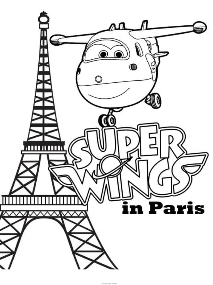 Dibujos de Super Wings Jett en la ciudad de París para colorear
