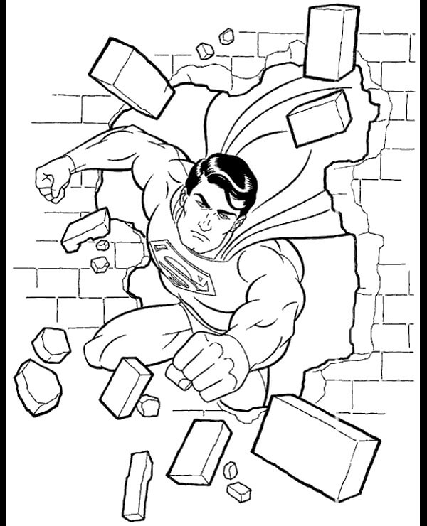 Dibujos de Superhombre Rompiendo El Muro para colorear