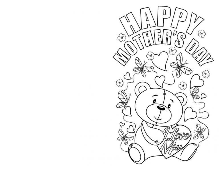 Tarjeta De Felicitación Con Un Oso Para Mamá para colorir
