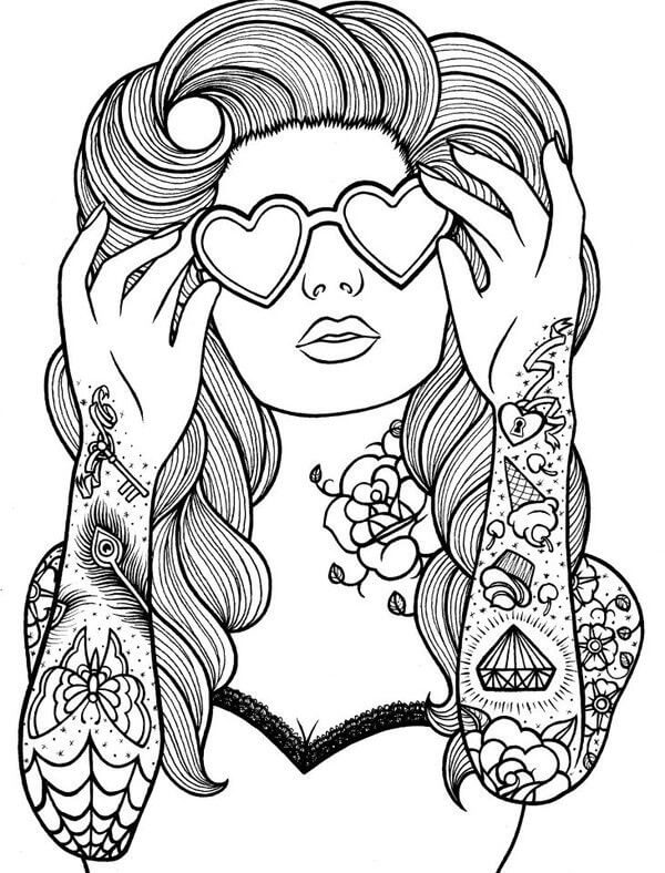 Dibujos de Tatuaje Chica Guapa para colorear