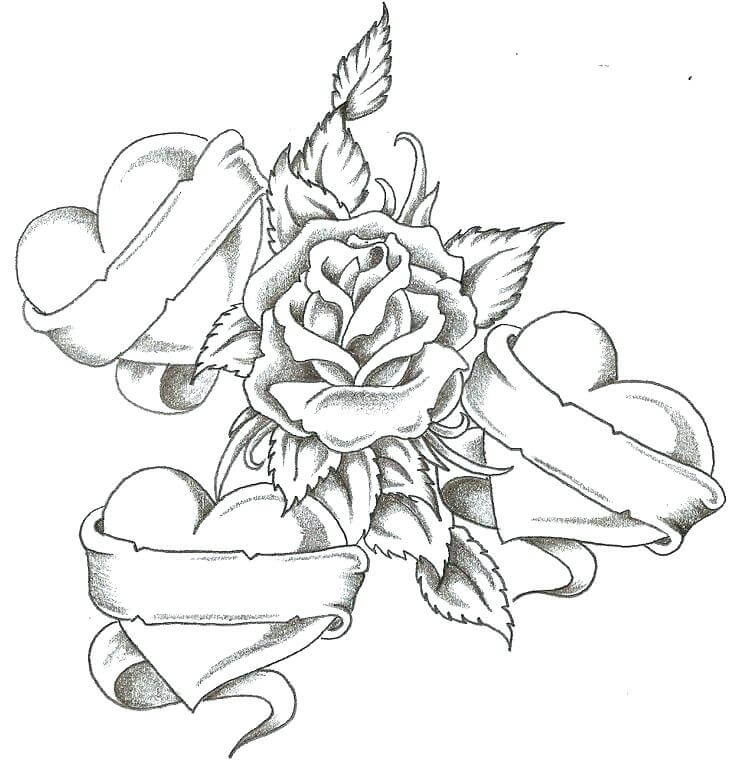 Tatuaje De Rosa Y Corazón para colorir