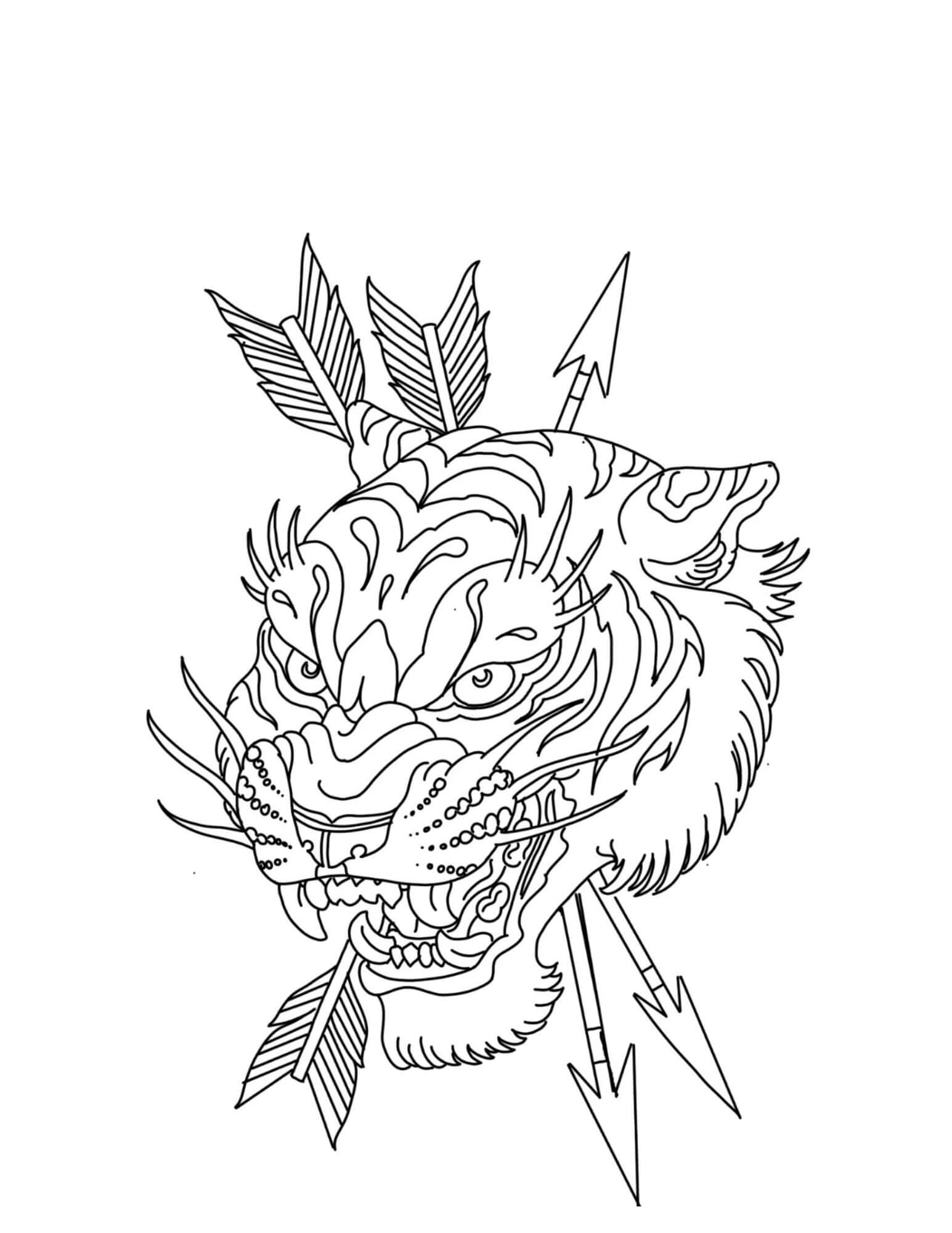 Dibujos de Tatuaje de Cabeza de Tigre para colorear