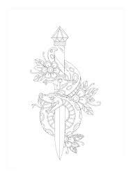 Dibujos de Tatuaje de Serpiente con Espada para colorear