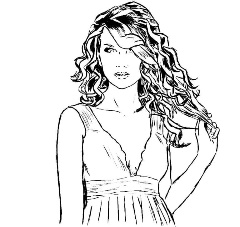 Dibujos de Taylor Swift Con Un Cabello Hermoso para colorear