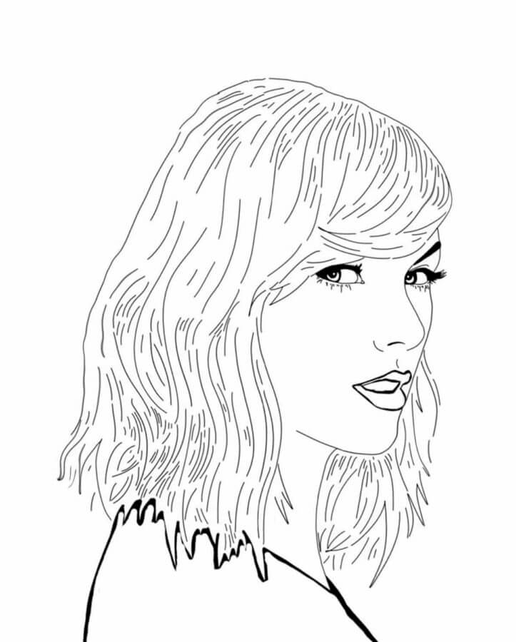 Dibujos de Taylor Swift Sonriendo Dulcemente para colorear