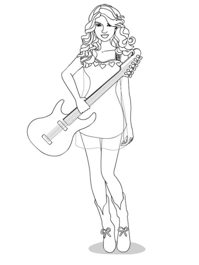 Dibujos de Taylor Swift Sosteniendo Una Guitarra para colorear