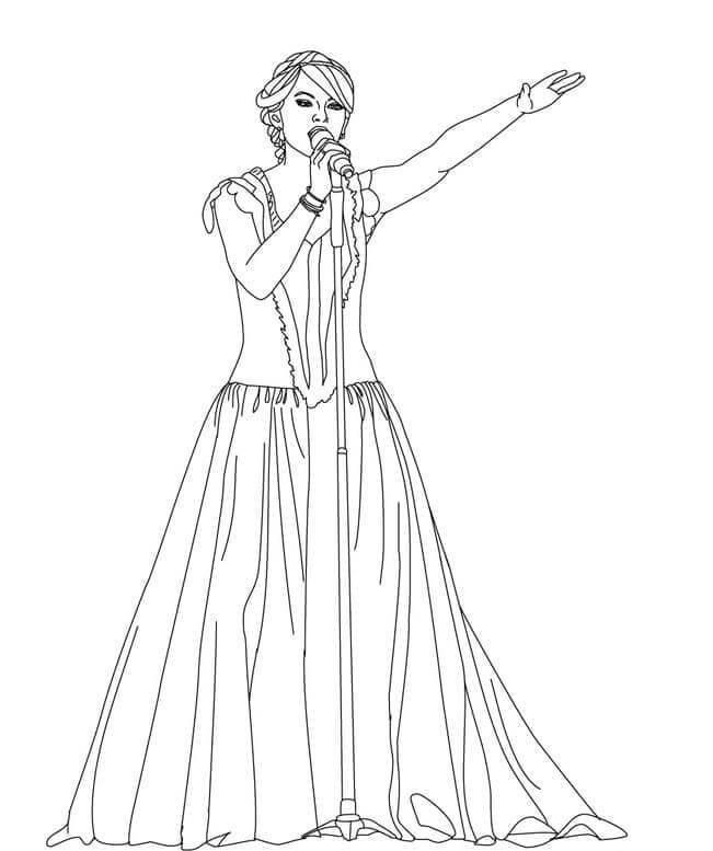 Dibujos de Taylor Swift con Un Vestido En El Escenario para colorear
