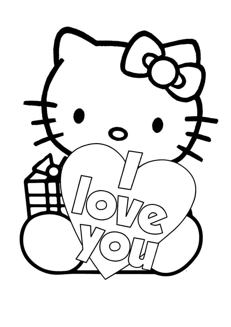 Dibujos de Te Amo Hello Kitty para colorear