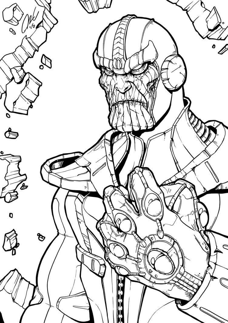 Dibujos de Thanos Aterrador con Guantelete Infinito para colorear