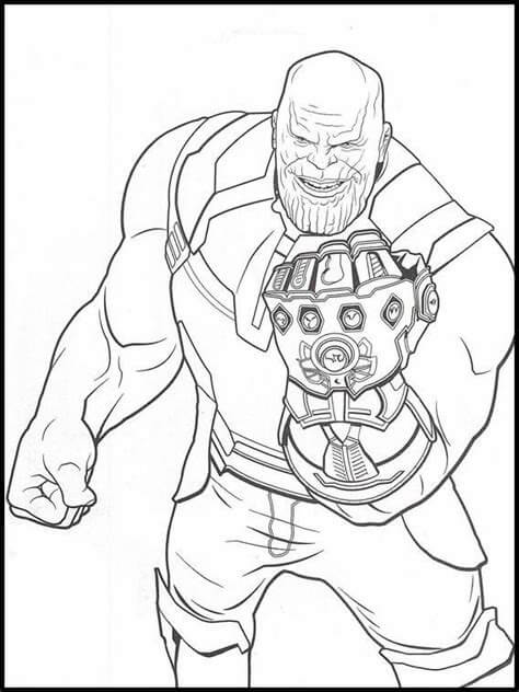 Dibujos de Thanos Feliz con Guantelete del Infinito para colorear