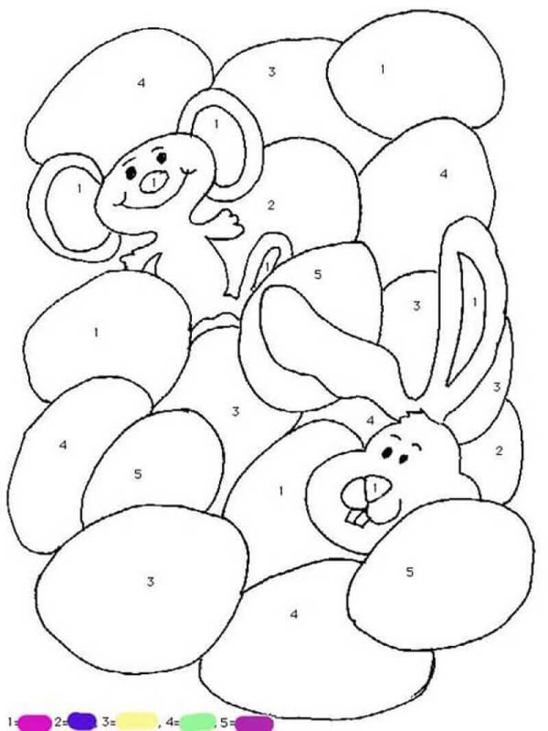 The Easter Rabbit And The Easter Mouse Color By Number para colorir