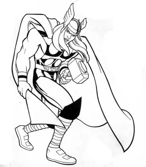 Dibujos de Thor de Dibujos Animados con Martillo para colorear