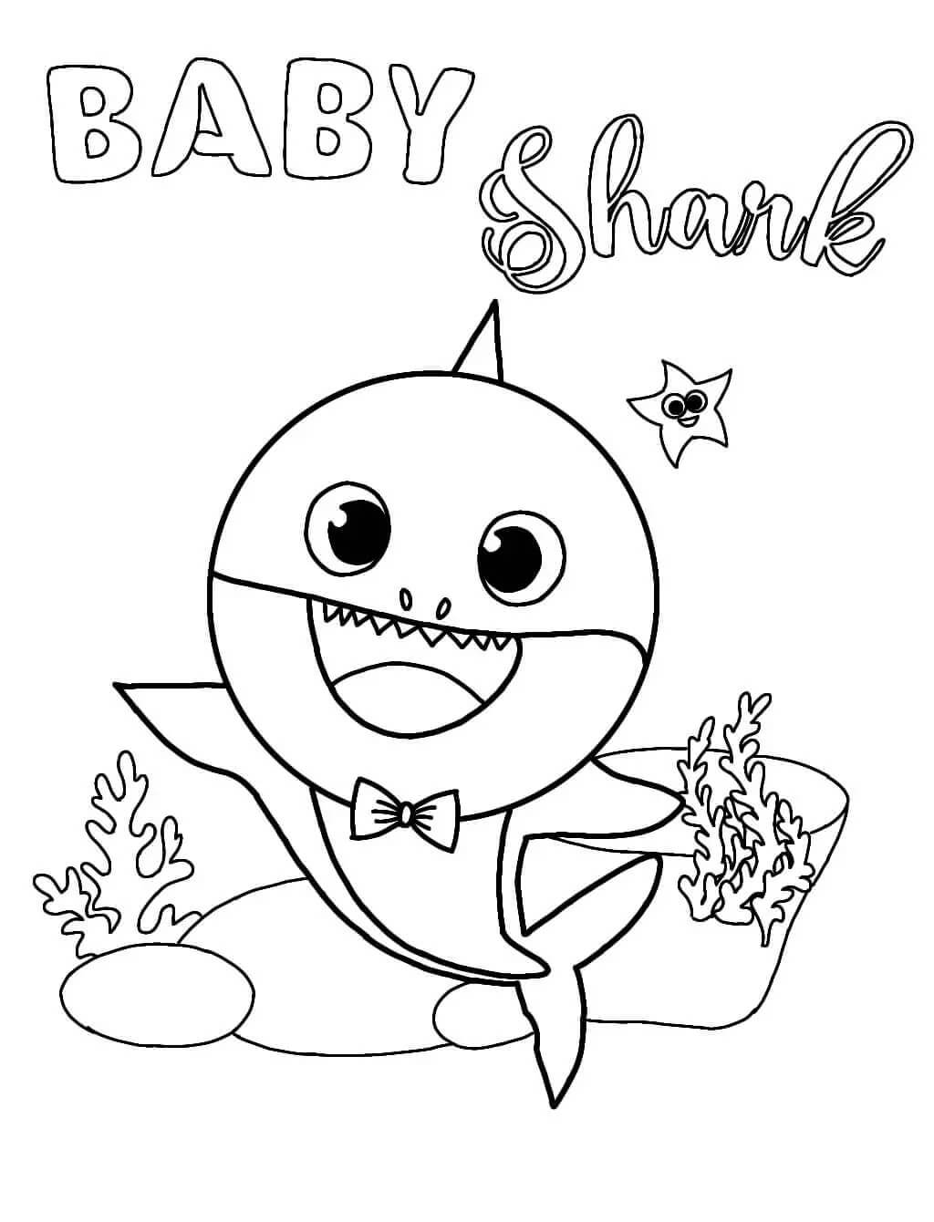 Dibujos de Tiburón bebé Feliz para colorear