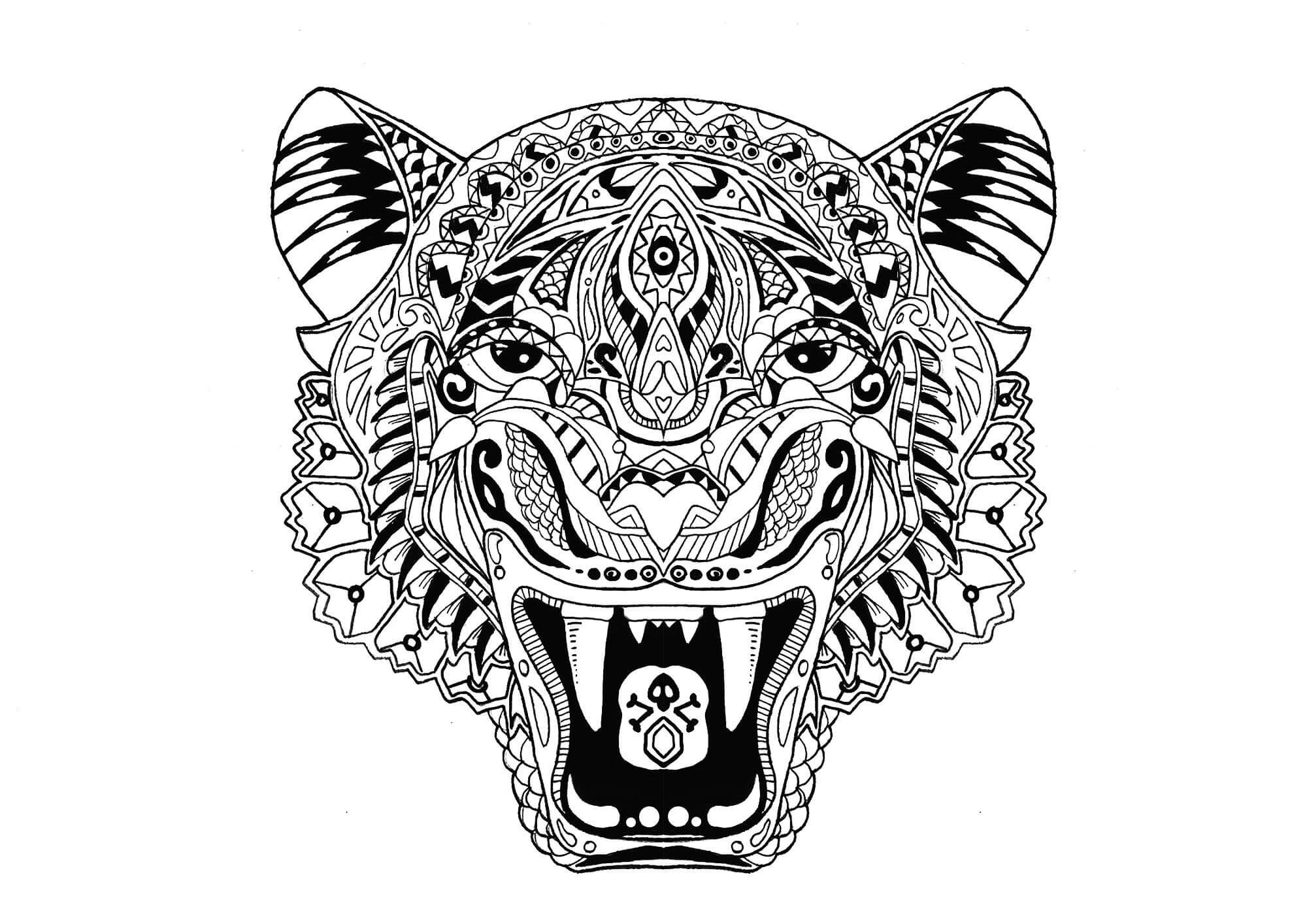 Dibujos de Tigre Cabeza de Mandala para colorear