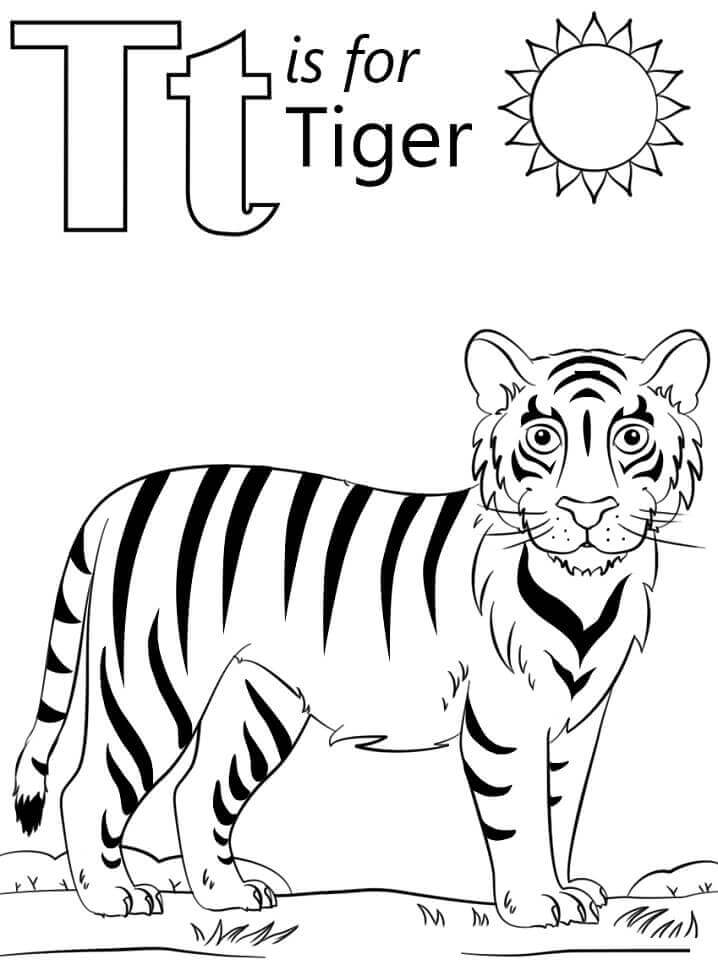 Dibujos de Tigre Letra T para colorear