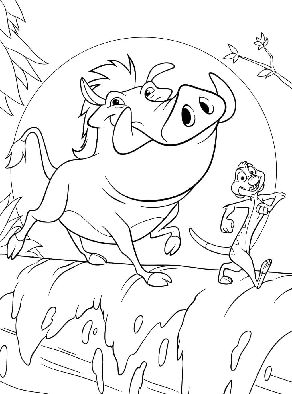 Timón Y Pumba Caminando para colorir