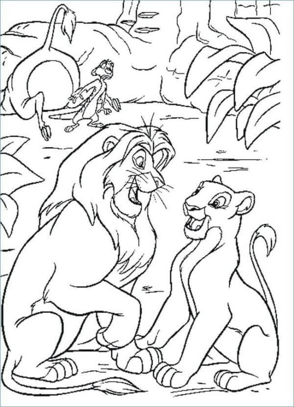 Timón y Pumba Miran a Los Leones Enamorados para colorir