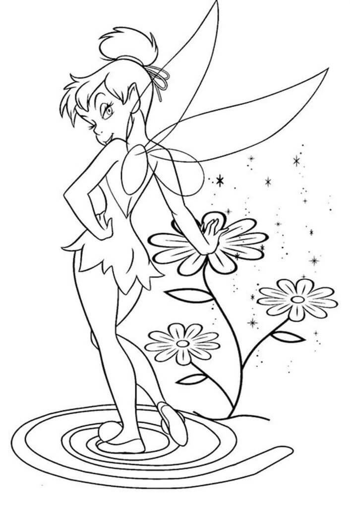 Dibujos de Tinkerbell con Flores para colorear