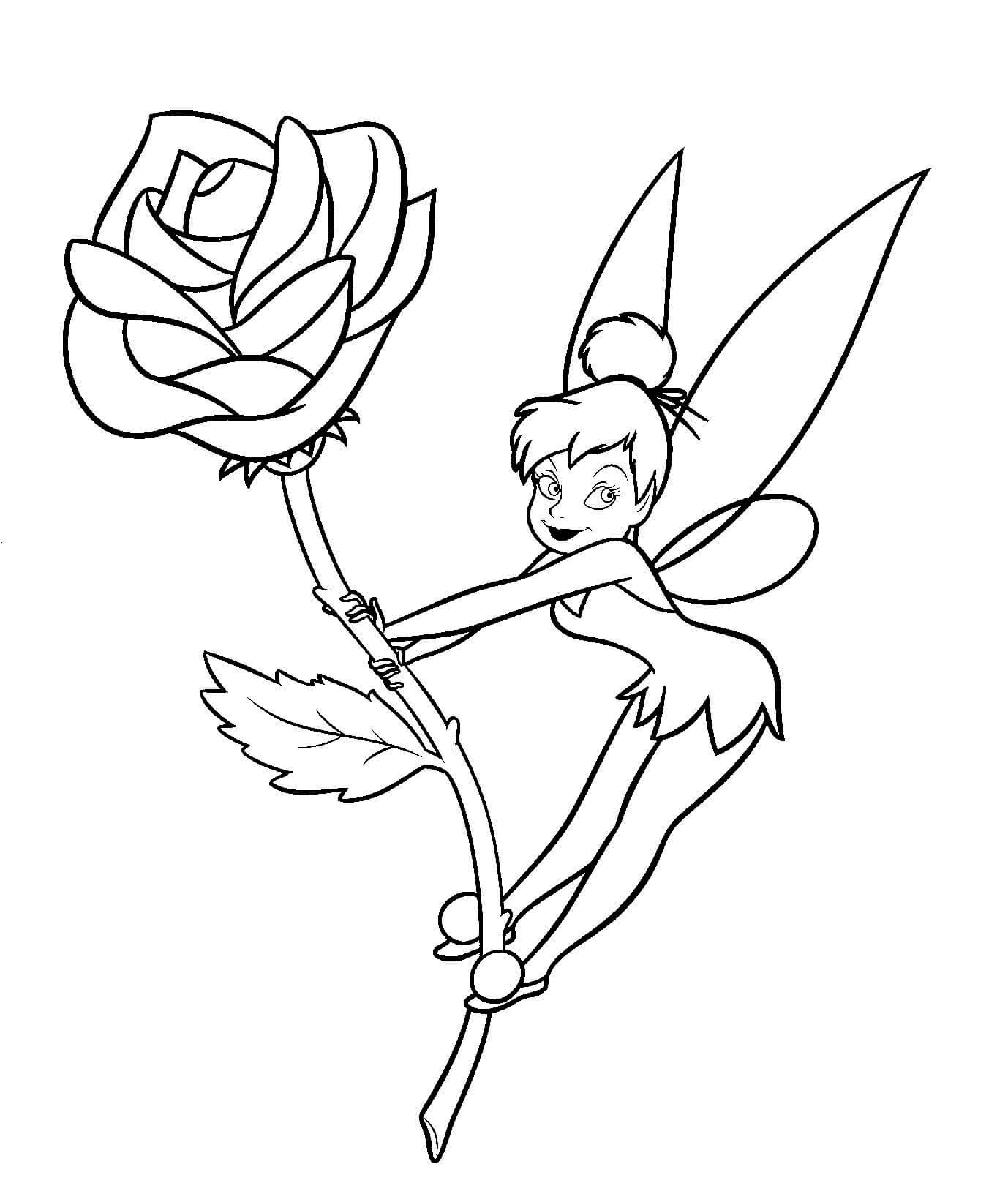 Tinkerbell con Rosa para colorir
