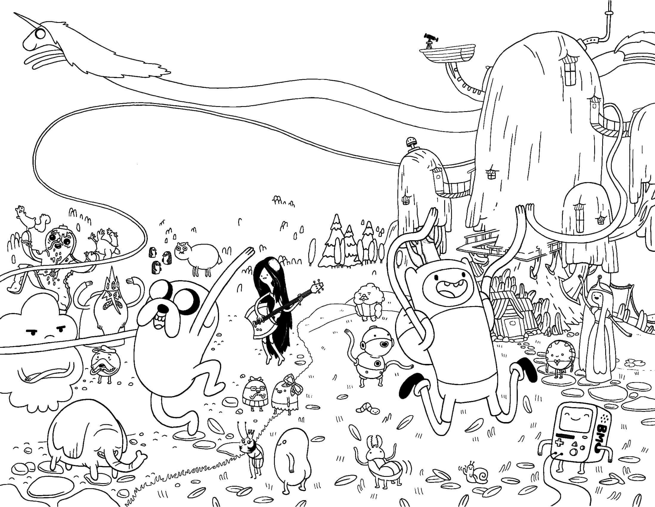 Dibujos de Todos los Personajes de Hora de Aventuras Felices para colorear