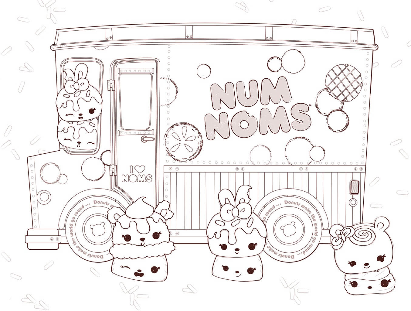 Dibujos de Todos los personajes en Num Noms con Autobus para colorear