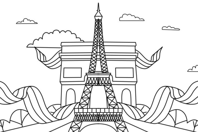 Dibujos de Torre Eiffel Con Arco De Triunfo para colorear