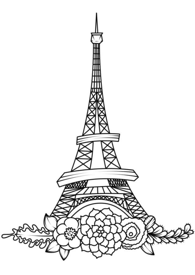 Dibujos de Torre Eiffel Con Flores para colorear