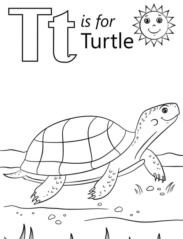 Dibujos de Tortuga Letra T para colorear