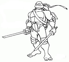 Dibujos de Tortuga Ninja Leonardo Y 2 Katana para colorear