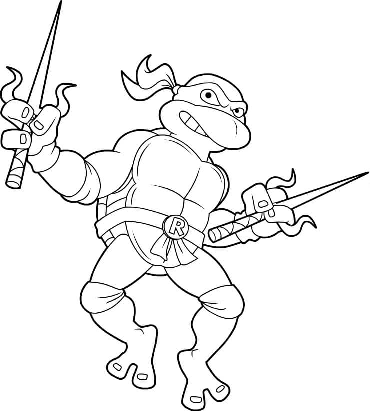 Tortuga Ninja Y Cuchillo para colorir