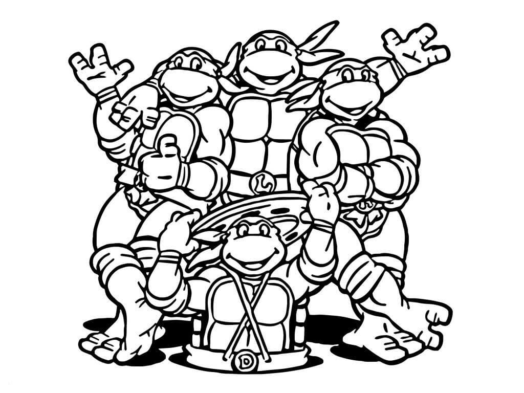 Dibujos de Tortugas Ninja Mutantes Adolescentes Sonriendo para colorear