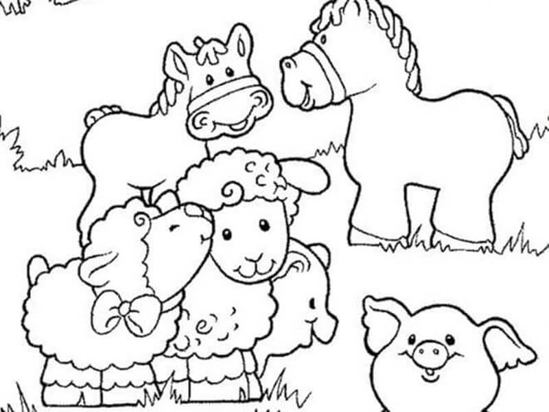 Dibujos de Tres Animales en la Granja para colorear