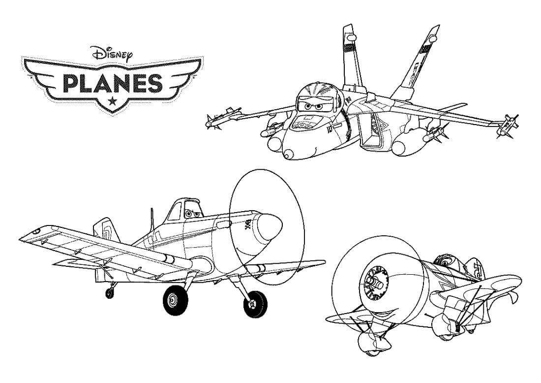 Dibujos de Tres Aviones de Disney para colorear