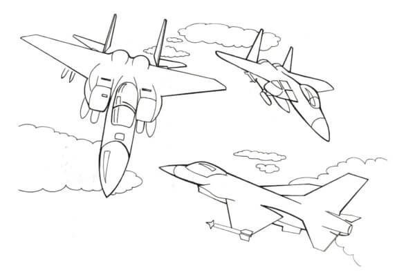 Dibujos de Tres Aviones en el Aire para colorear