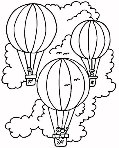 Dibujos de Tres Globos Aerostáticos para colorear